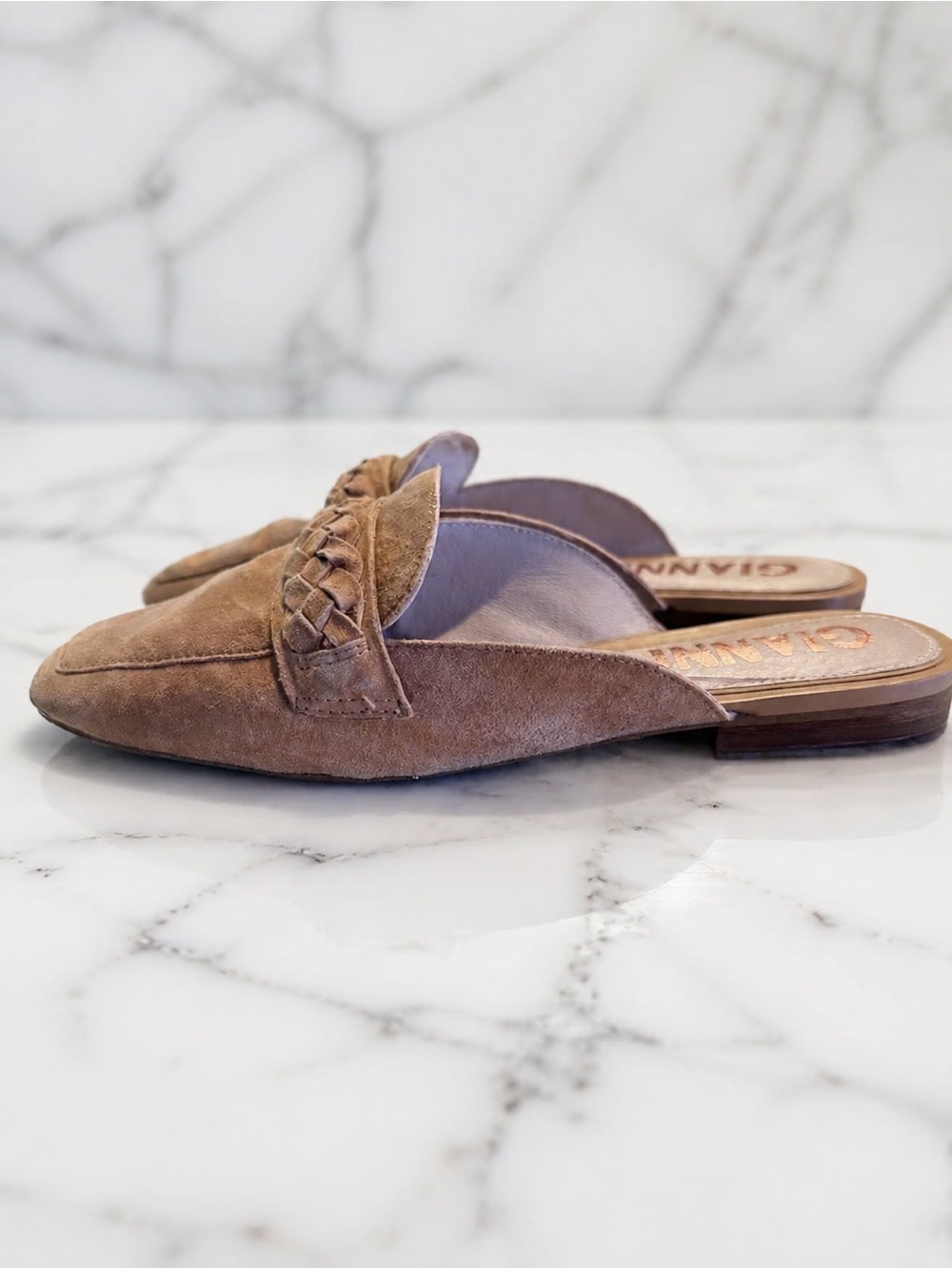 Gianni Bini Taupe Suede Braided Slip-On Mules
